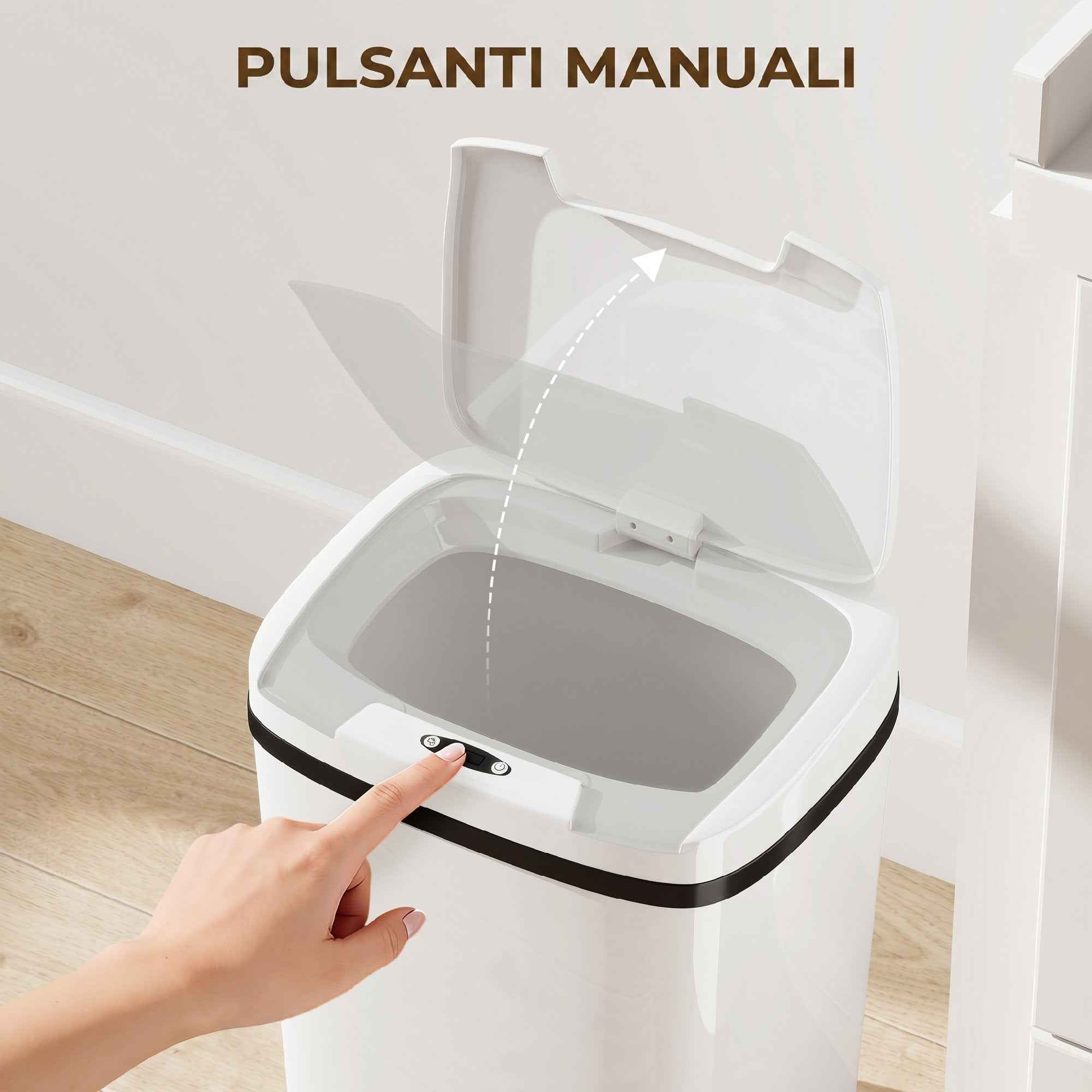 HOMCOM 15L Infrared Sensor Trash Can with 2 Opening Modes, Anti-Fingerprint Surface, Bathroom, White
