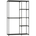 Portable Wardrobe with 2 Rods and 6 Shelves, in Non-Woven Fabric, Plastic and Steel, 111x43x185 cm, Black