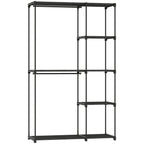 Portable Wardrobe with 2 Rods and 6 Shelves, in Non-Woven Fabric, Plastic and Steel, 111x43x185 cm, Black
