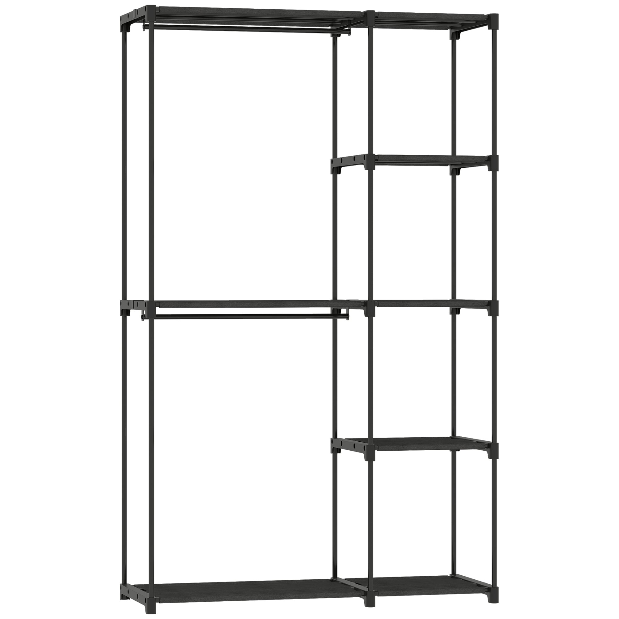 Portable Wardrobe with 2 Rods and 6 Shelves, in Non-Woven Fabric, Plastic and Steel, 111x43x185 cm, Black