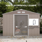 Steel Garden Shed with 4 Air Vents and 2 Sliding Doors, 277x195x192 cm, Light Brown