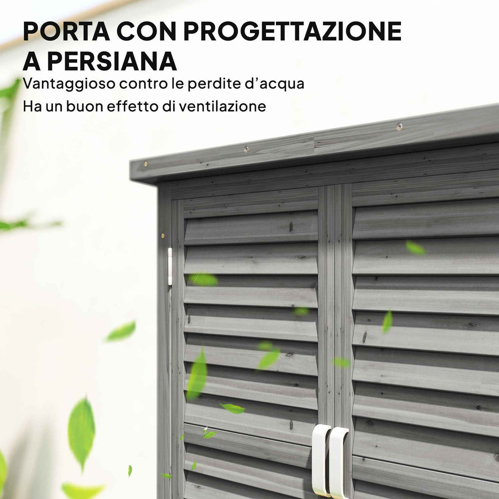 Fir Wood Garden Cabinet with Louvered Doors and 2 Shelves, 87x46.5x96.5cm, Grey