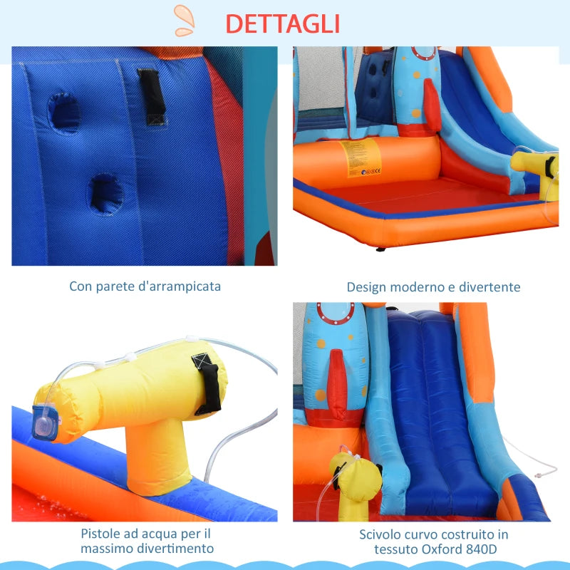 Inflatable Castle for Children, Pool with Slide and Trampoline, Electric Pump, 350x250x185cm, Multicolored - Borge' Group Limited