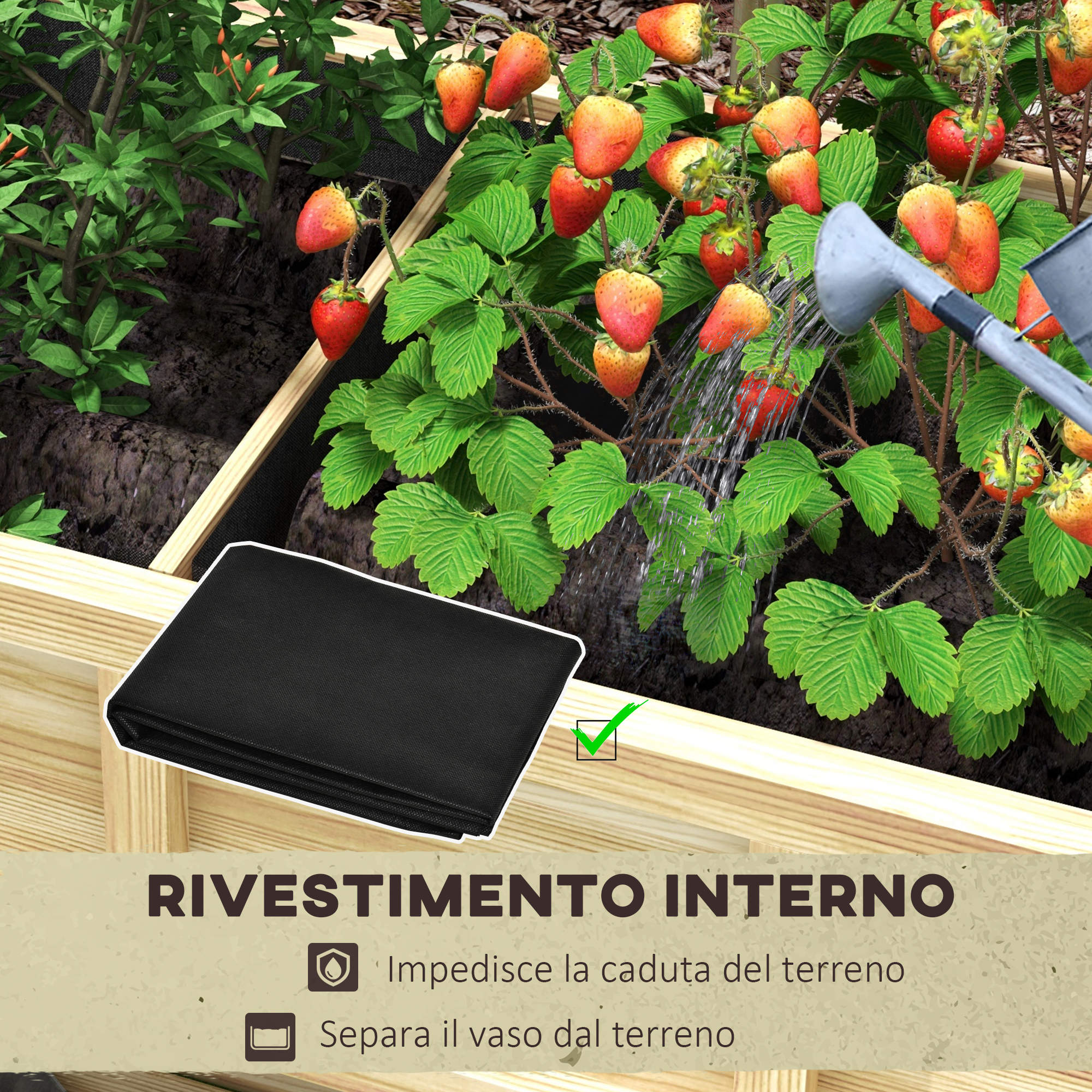 Outsunny Raised Wooden Planter with Bottom Shelf, Divider, Drainage Holes, 115x46x75 cm, Wood Color