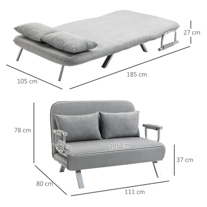 Single Sofa Bed in Faux Leather with 5-Position Adjustable Seat, 105x80x78 cm, Light Grey