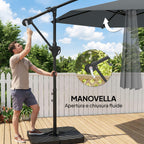 Outsunny Cantilever Umbrella with Cross Base, Metal and Polyester, 302x295x242 cm, Dark Grey