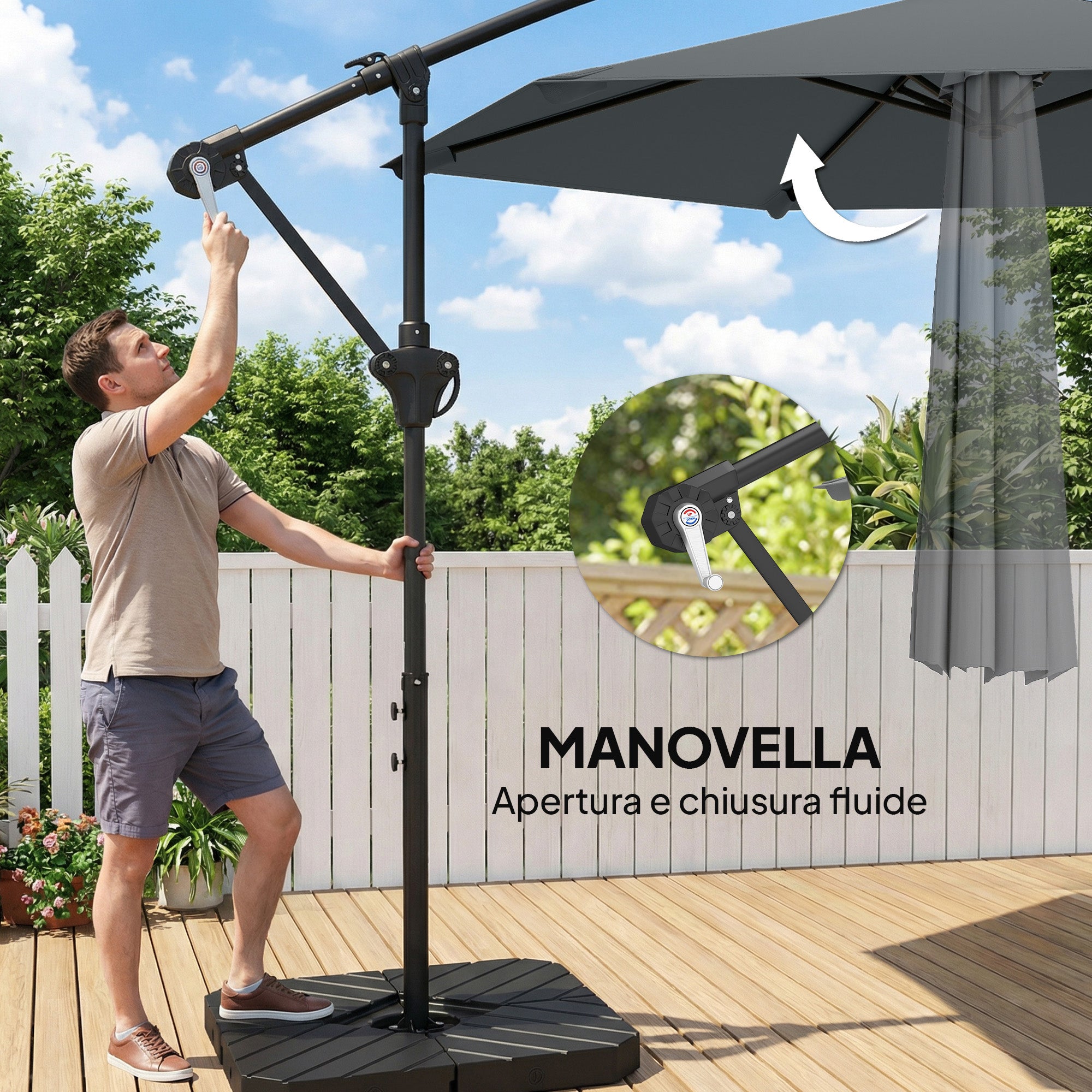 Outsunny Cantilever Umbrella with Cross Base, Metal and Polyester, 302x295x242 cm, Dark Grey