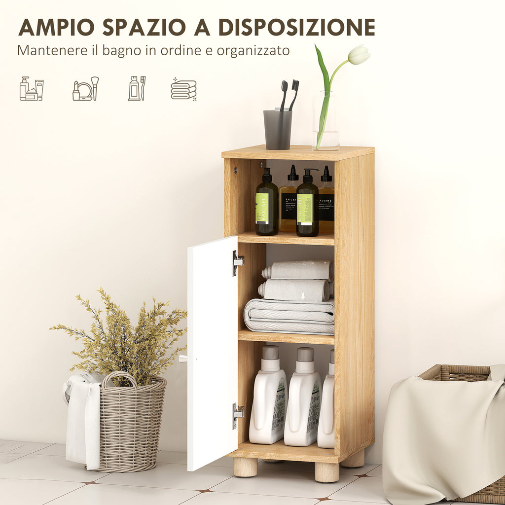 Space-Saving Bathroom Cabinet with 2 Shelves and Open Compartment, 30x30x79.7 cm, White and Wood
