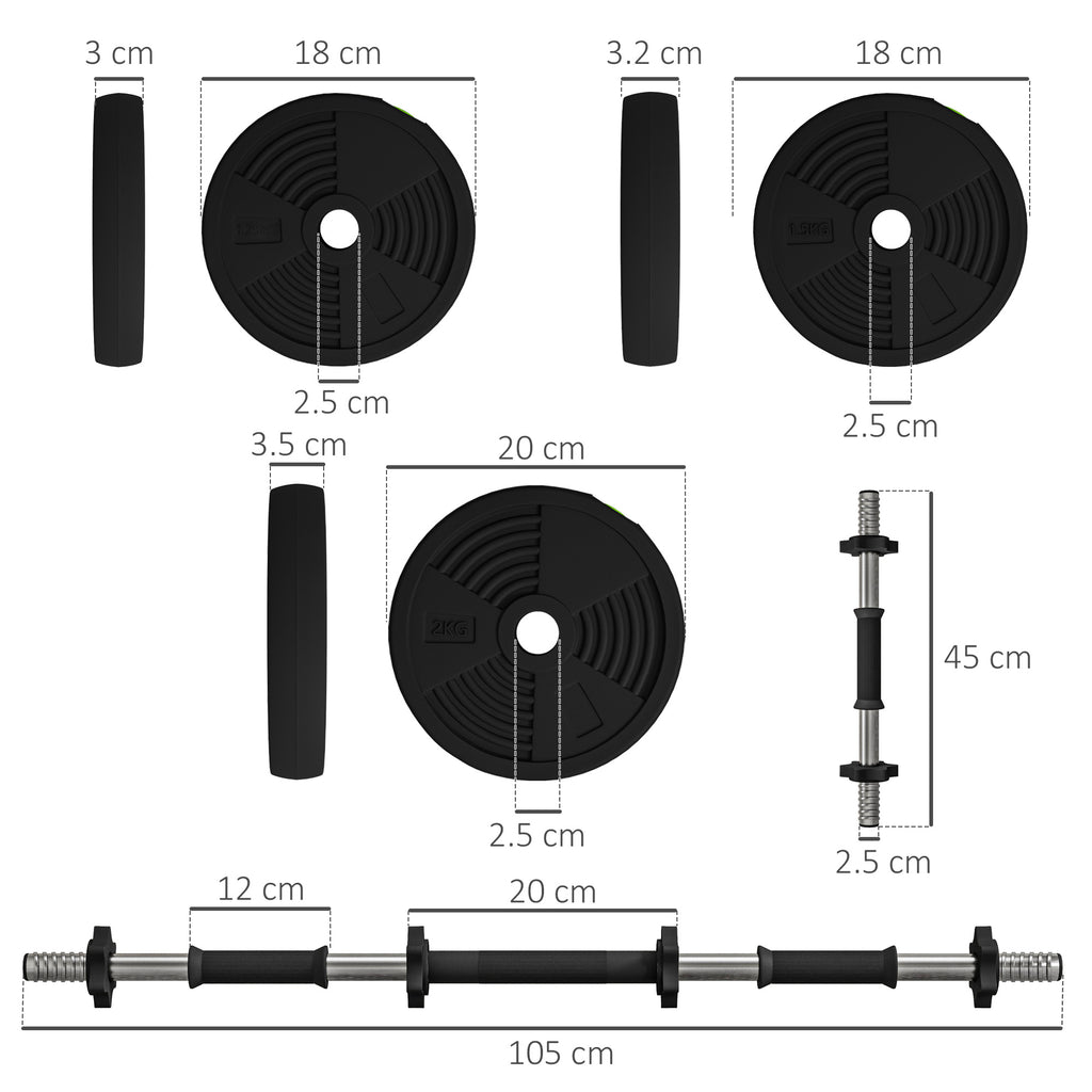 SPORTNOW 2 in 1 Set with 2 Dumbbells Convertible into Barbell, Total Weight 20 kg and Adjustable Weight Discs, Black