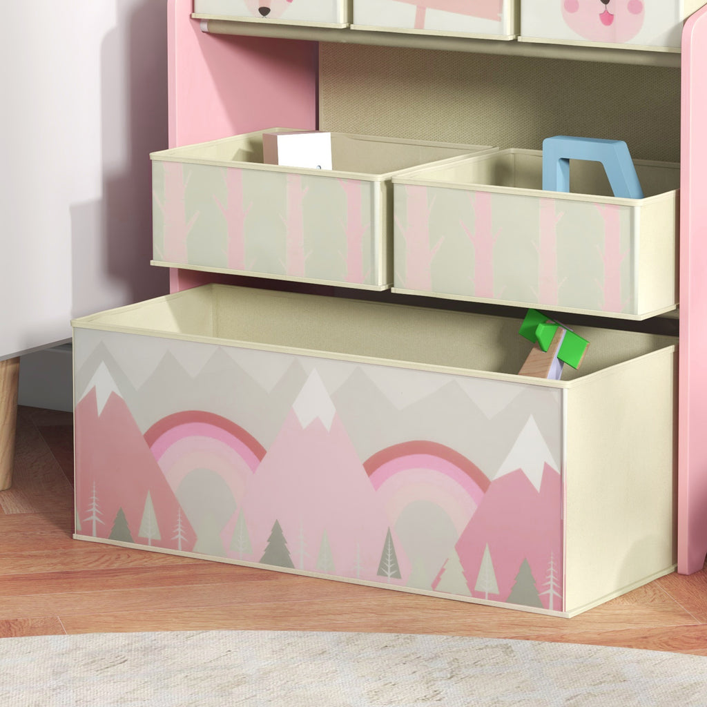 ZONEKIZ Children's Toy Shelf with 6 Removable Fabric Containers, 63x30x66cm, Pink - Borgè