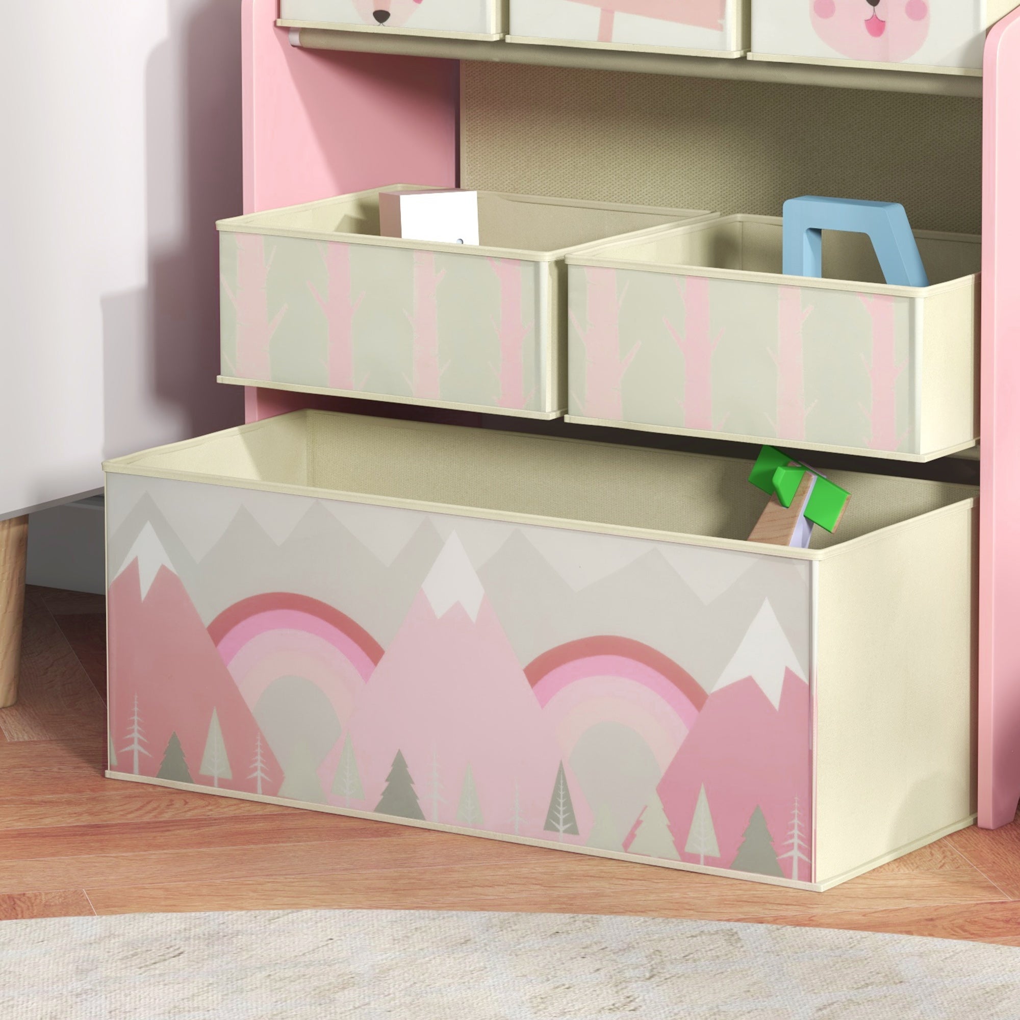 ZONEKIZ Children's Toy Shelf with 6 Removable Fabric Containers, 63x30x66cm, Pink - Borgè