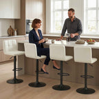 Set of 2 Adjustable Bar Stools with Footrest, PU Leather and Steel, 39.5x44x88-110 cm, Cream