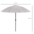 Garden and Terrace Umbrella 2.5x2.5 m with Crank and 18 Ribs and Tiltable, Grey