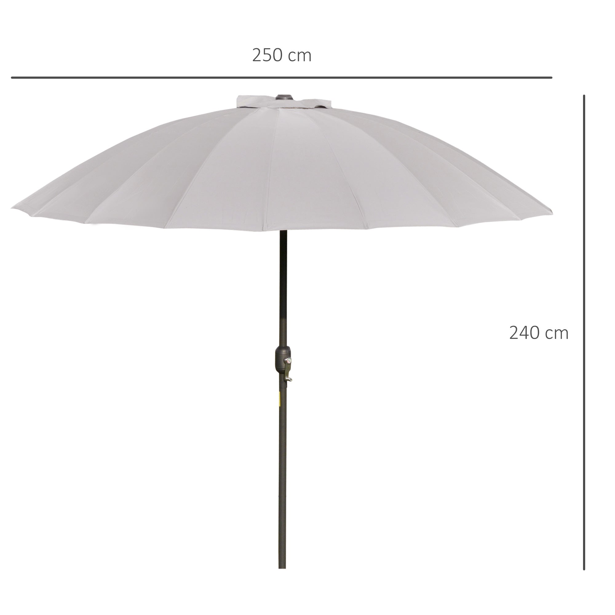 Garden and Terrace Umbrella 2.5x2.5 m with Crank and 18 Ribs and Tiltable, Grey