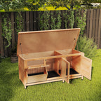 PawHut Outdoor Wooden Rabbit Hutch with Asphalt Roof, House, Trays and Feeder, 112x50x54 cm, Yellow