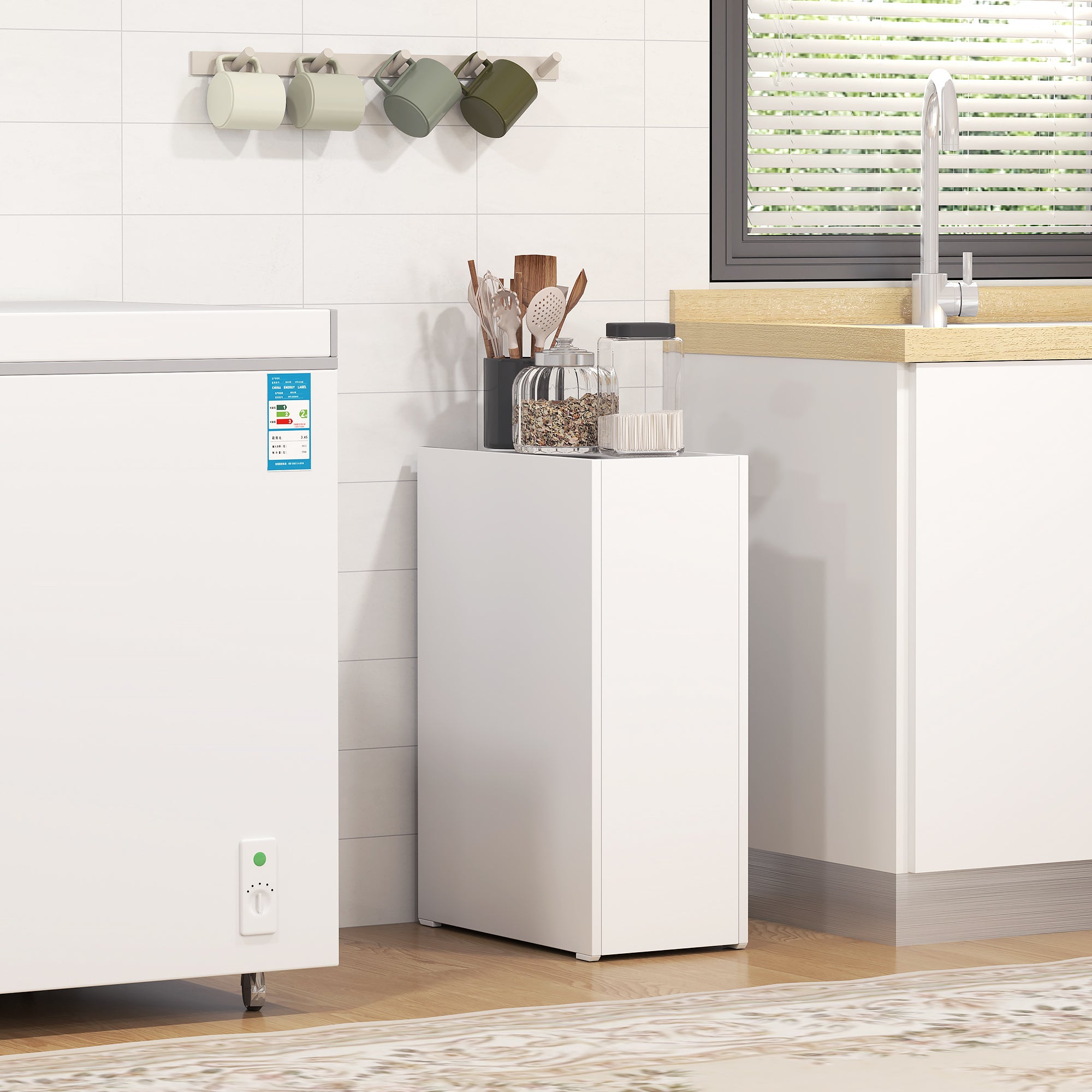 Space-saving 3-level bathroom cabinet with sliding rails, in wood, 47x25x66.5 cm, white