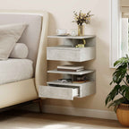 HOMCOM Set of 2 Floating Bedside Tables with Drawer and Open Shelf, 35x32x22.5 cm, Cement Grey