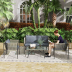Rattan Garden Lounge Set with 2 Armchairs, 2 Seater Sofa and Glass Coffee Table, Grey