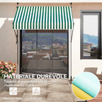 Awning 2x1.2 m with Adjustable Supports and Crank, in Aluminium, Metal and Polyester, Green and White