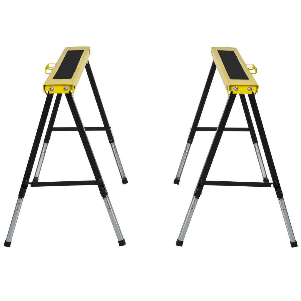 Set of 2 Folding and Portable Work Stands with Non-Slip Worktop, Yellow and Black, for DIY