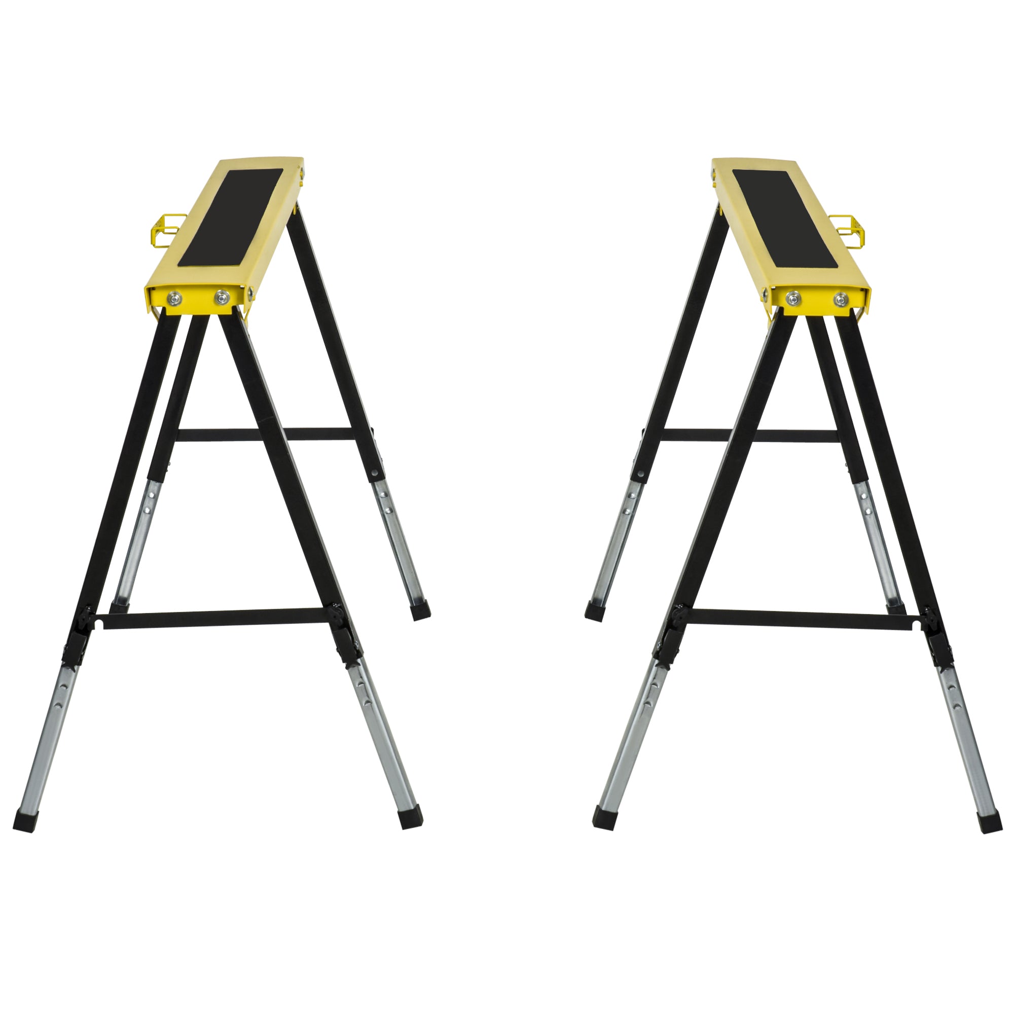 Set of 2 Folding and Portable Work Stands with Non-Slip Worktop, Yellow and Black, for DIY