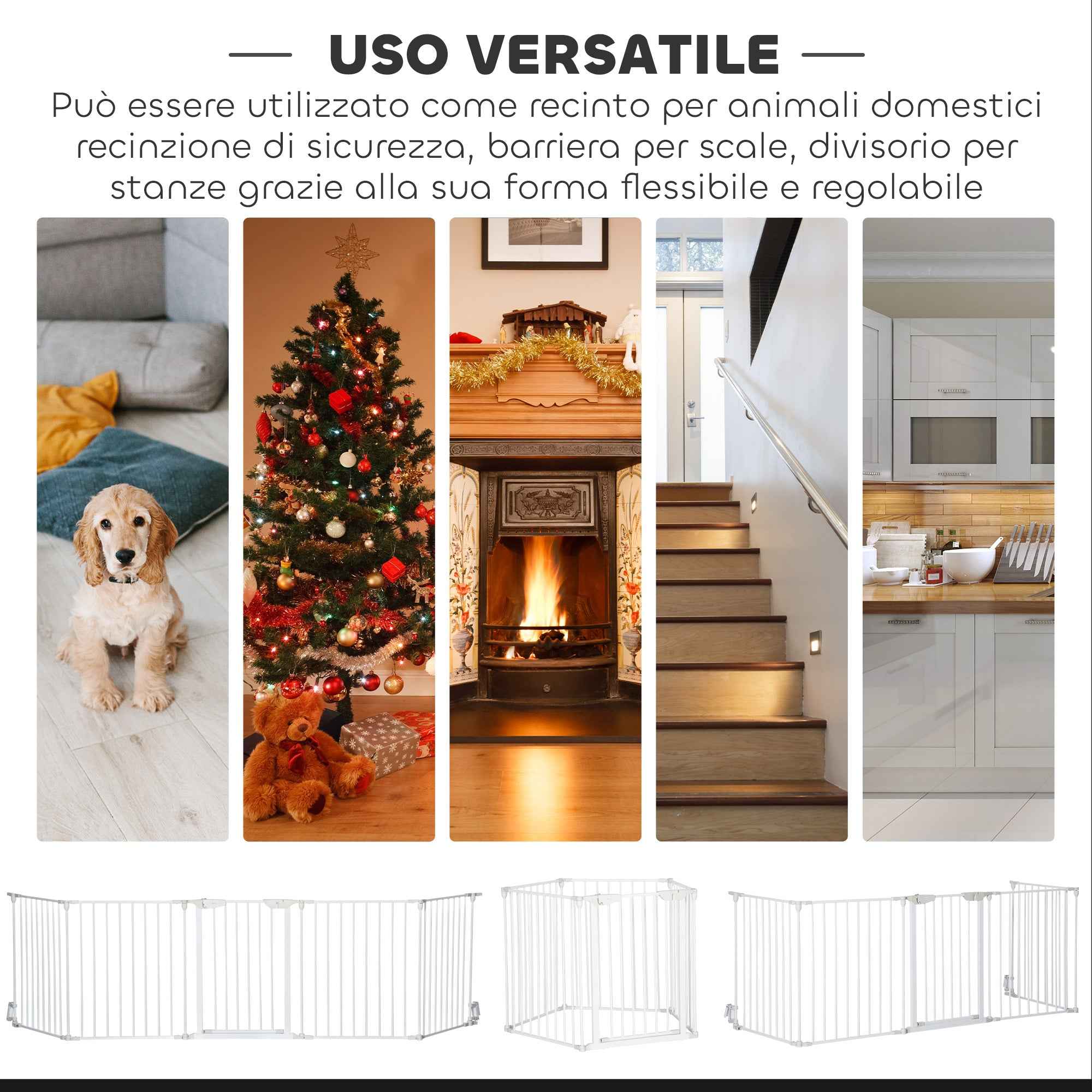 PawHut Adjustable and Foldable Dog Gate with Automatic Closure and Lock, 300 x 74.5 cm, White