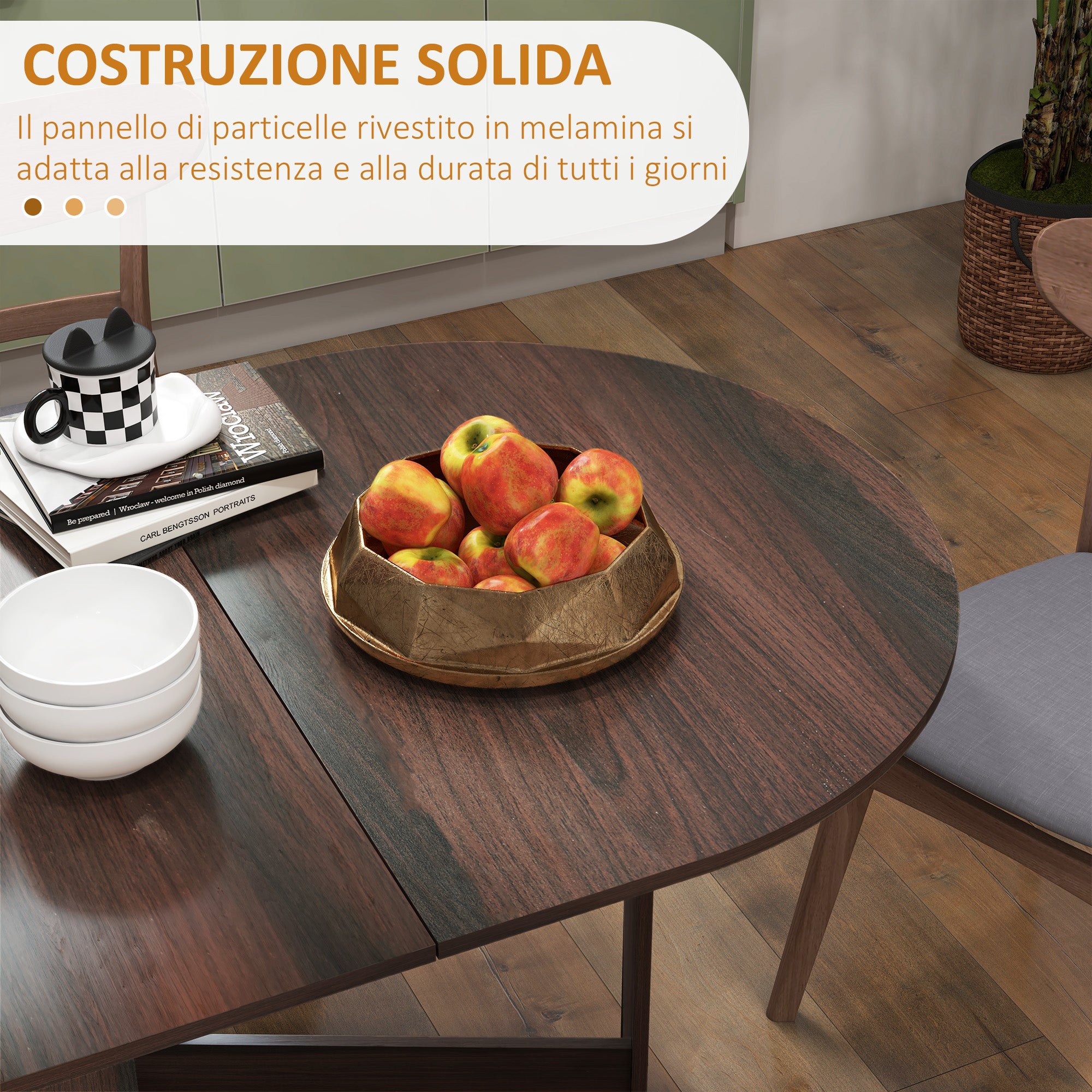 HOMCOM Folding Table with 2 Oval Flaps, Space-Saving Wooden Console, Brown - Borgè
