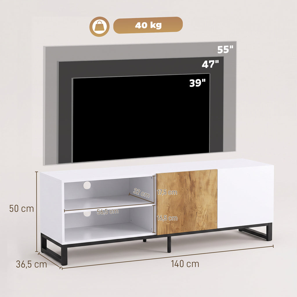 HOMCOM TV Stand for up to 55 Inches with Adjustable Shelves and Cabinet, White