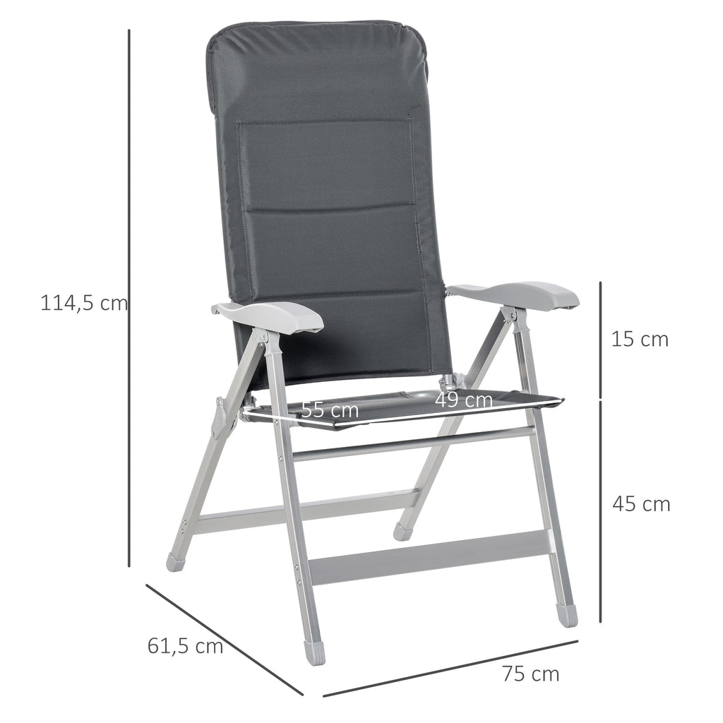 Folding Fishing Chair with Armrests and Adjustable Backrest, in Aluminum and Polyester, 75x61.5x76-115 cm, Gray