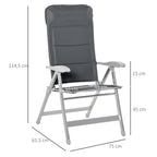 Folding Fishing Chair with Armrests and Adjustable Backrest, in Aluminum and Polyester, 75x61.5x76-115 cm, Gray