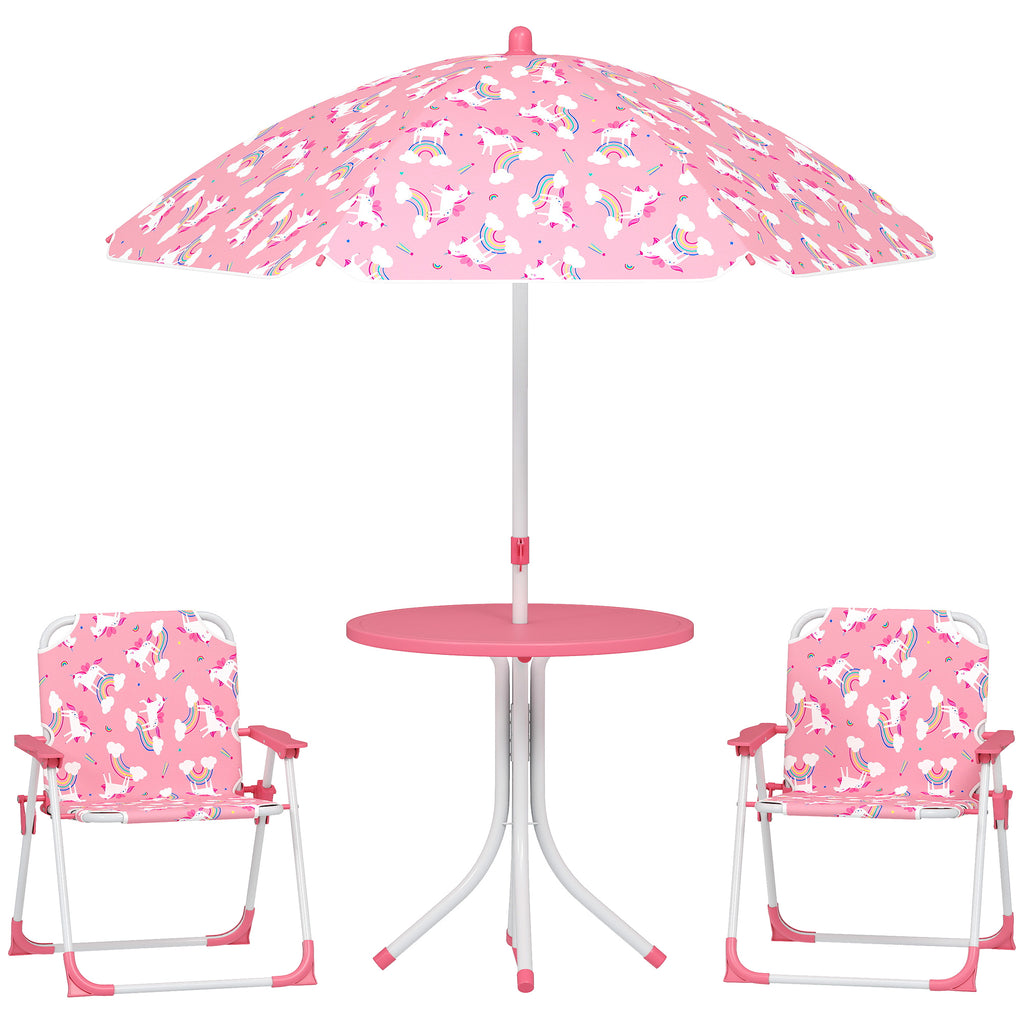 AIYAPLAY Kids Picnic Table and Chair Set with Pink Umbrella