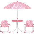 Kids Picnic Table and Chair Set with Pink Umbrella