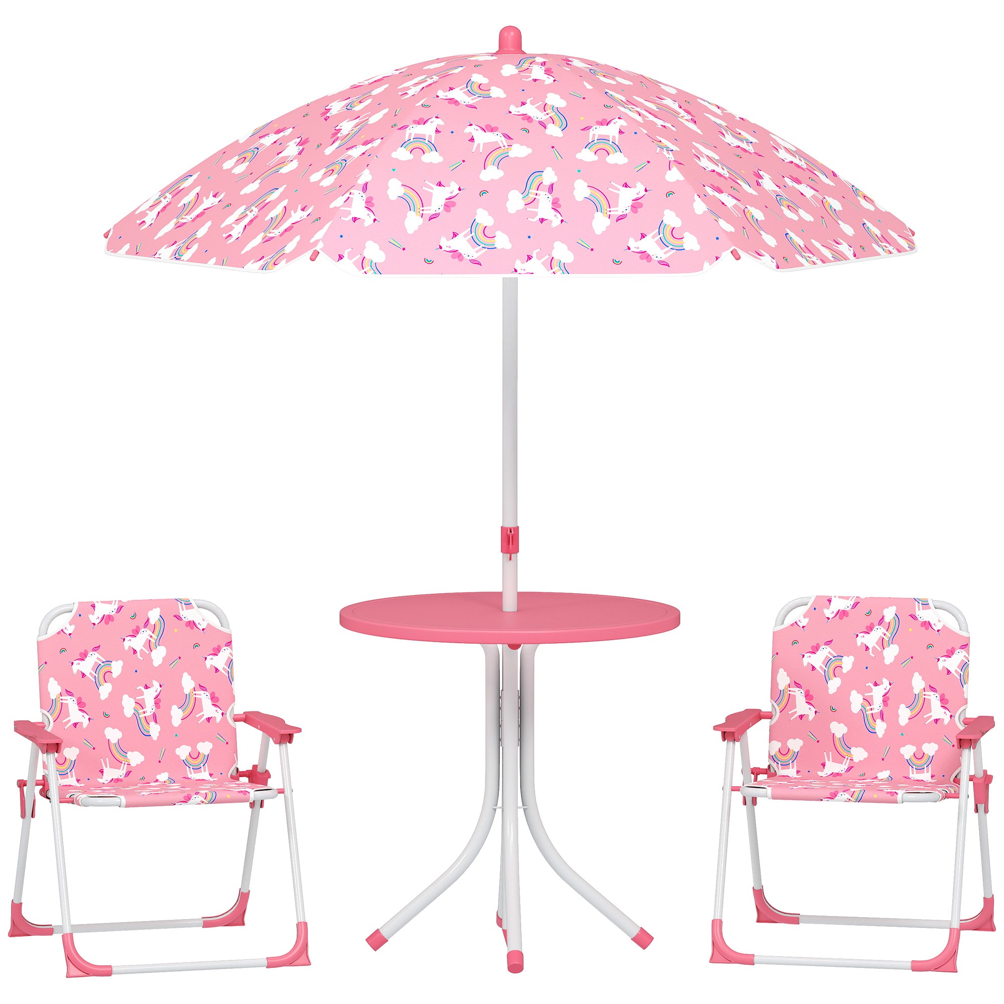 AIYAPLAY Kids Picnic Table and Chair Set with Pink Umbrella
