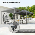 Extendable Garden Gazebo with Wheels and UPF30+ Polyester Cover, 3x3 m/3x5.6 m, Grey