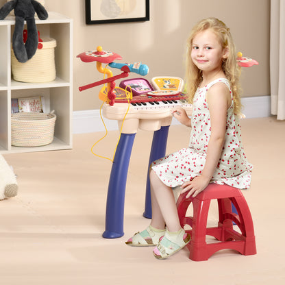 Piano for Children 3-6 Years with Stool, Microphone, Drum and Drumsticks, in PP and ABS, 74x32.2x71 cm