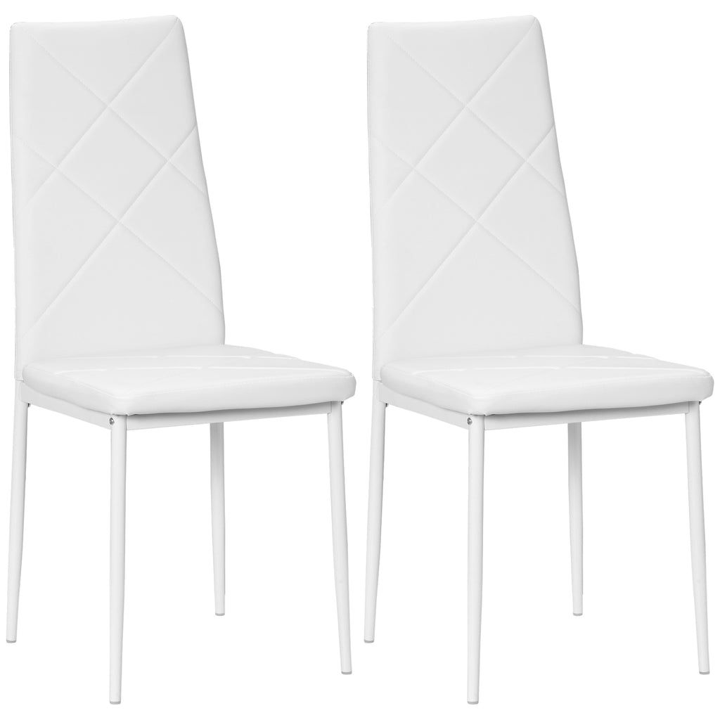 Set of 2 Modern High Back Dining Chairs in Faux Leather and Steel, 41x50x97 cm, White