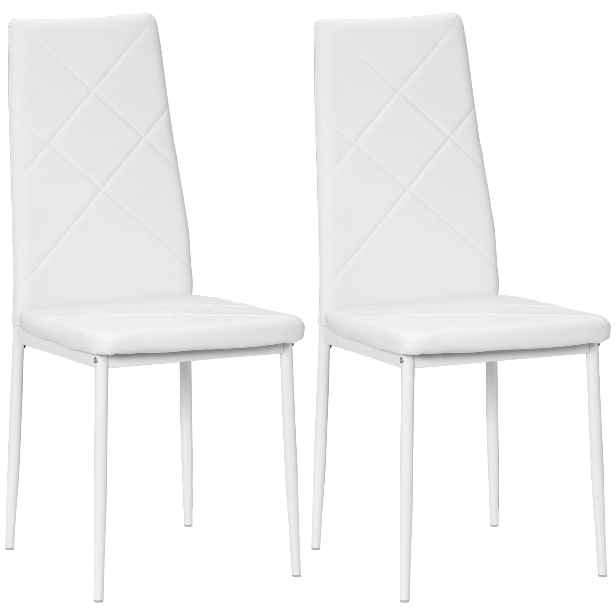 Set of 2 Modern High Back Dining Chairs in Faux Leather and Steel, 41x50x97 cm, White