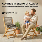 Outsunny Set of 2 Folding Garden Chairs in PE Rattan and Acacia Wood, Supports up to 160 kg, Grey