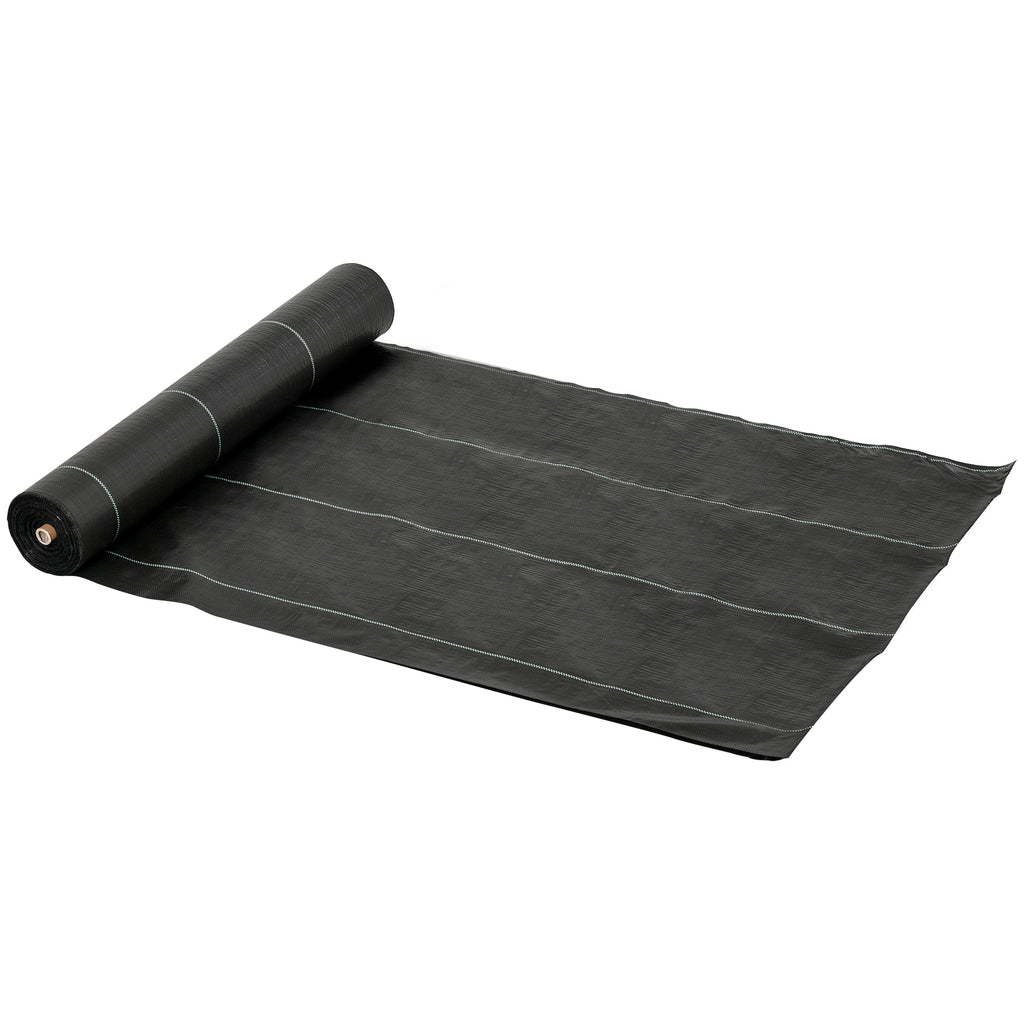 Outsunny 50x2m 100g/m² Weed Control Fabric Black Fabric for Vegetable Garden, Greenhouse, Garden Draining and Breathable with Grid
