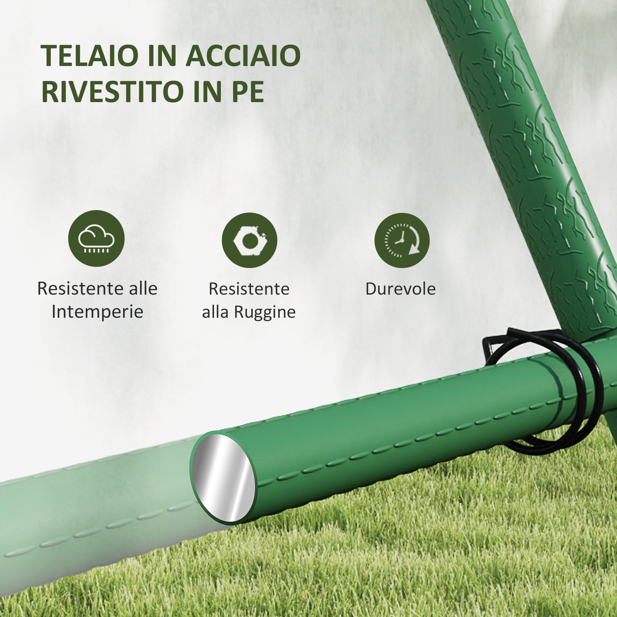 A-shaped Tomato Support with Adjustable Levels with Net, in Steel, PE and PP, 101x133x227 cm, Green