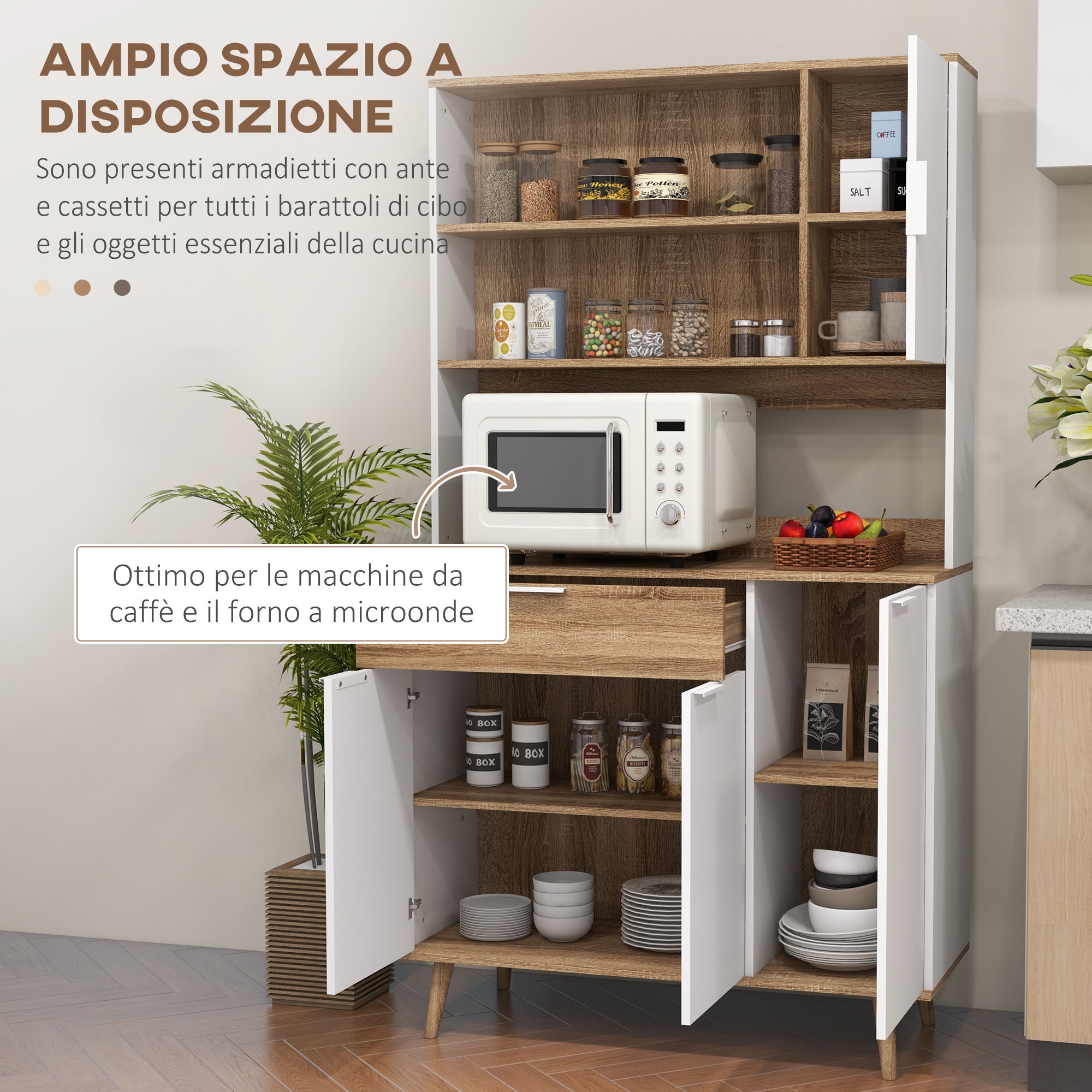 Homcom Modern Mobile Creenza Pantry with lockers and drawer, 98x39x180cm, white and wood - Borgè