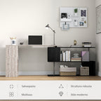 Space-Saving Corner Desk with S-Shaped Shelf, Wooden, 140x120x78 cm, Wood Effect Grey