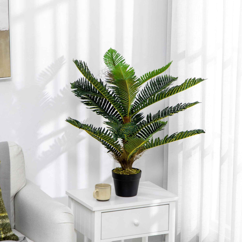 HOMCOM Artificial Palm Tree with 18 Leaves and Pot Included for Indoors, Height 85 cm, Green