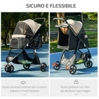 3-Wheel Folding Small Dog Stroller with Rain Cover and Basket, Khaki