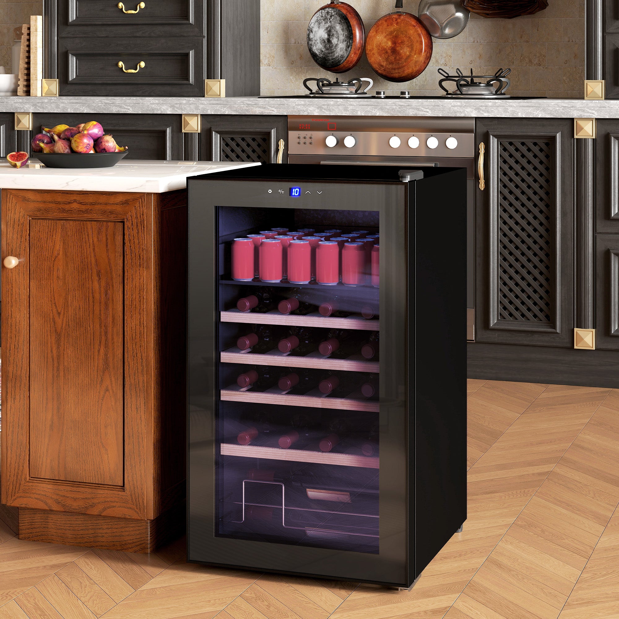 63L Wine Cooler with Adjustable Shelves for 16 Bottles and 25 Cans, 43x45x74 cm, Black