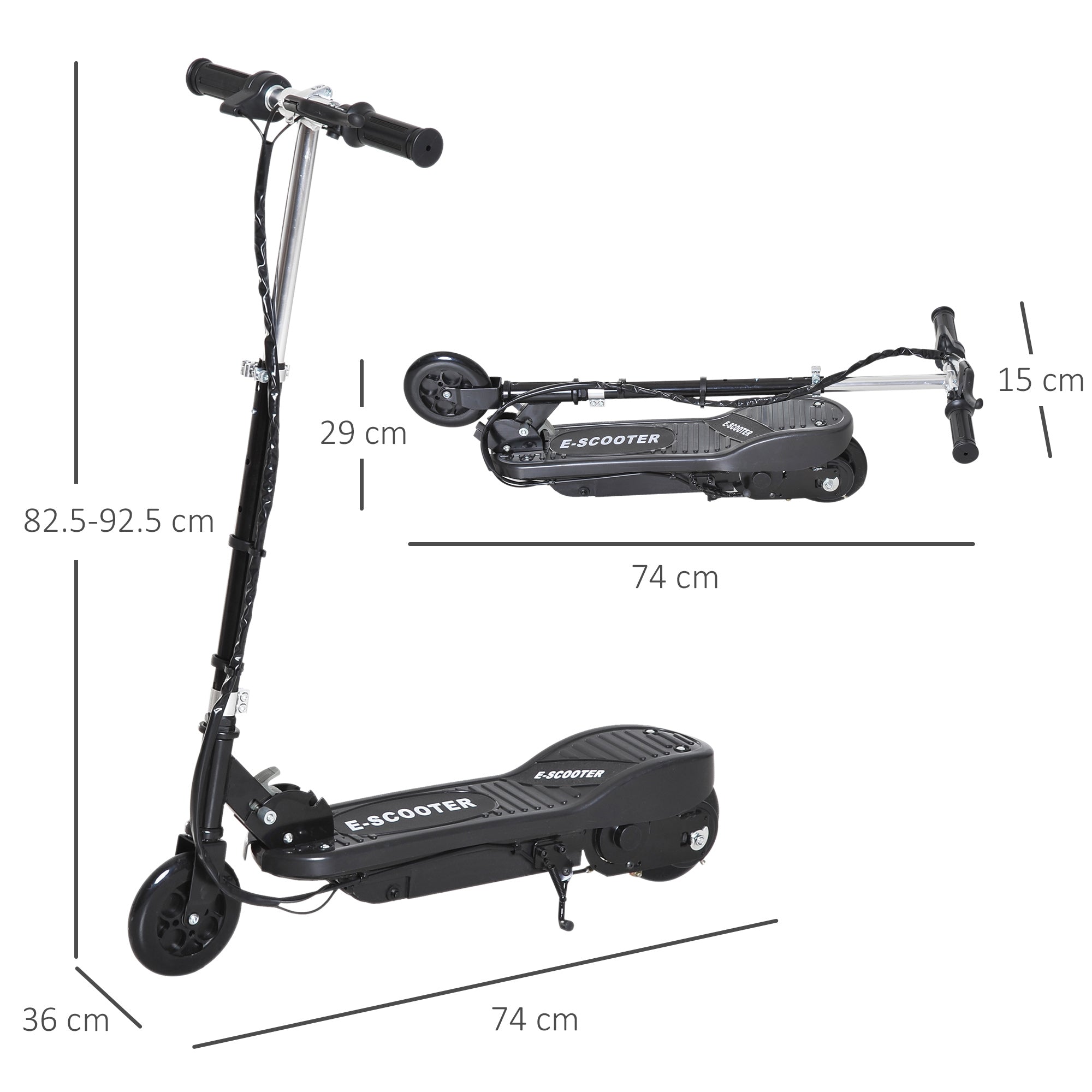 120W Folding Electric Scooter for Kids, Max Speed 12km/h, 50kg Load Capacity, 74x36x69-91cm, Black