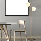 Floor Lamp with 2 Lights and Sphere Lampshades, Foot Switch and E27 Socket, Ø28x165 cm, Gold
