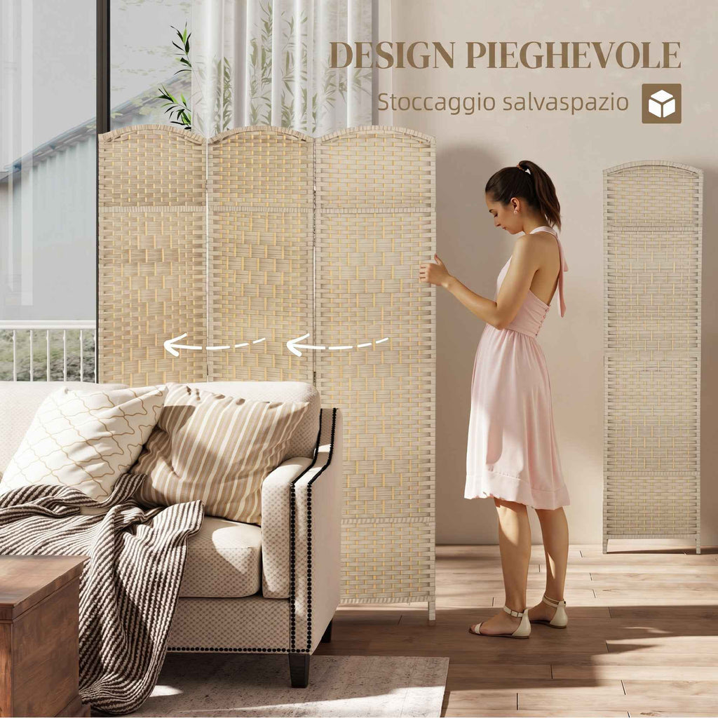 HOMCOM 3-Panel Folding Room Divider, 135x180cm, Woven PP and Pine Wood Screen, Oak