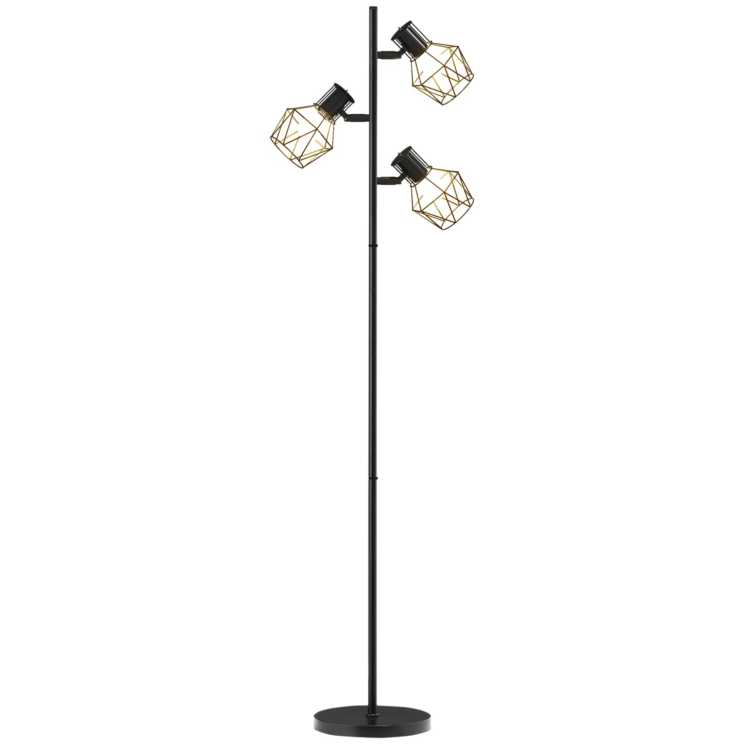 40W Floor Lamp with 3 Adjustable Lights and Knob Switch, Metal, 41x28x169 cm, Black