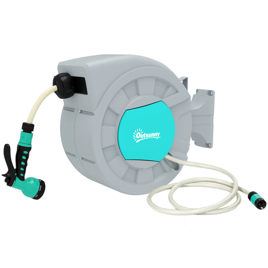 Automatic Wall-Mounted and Portable Hose Reel Length 30+2 m, Locking System and 7 Jets, Green